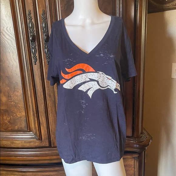 Victoria's Secret Navy Blue blinged out Short Sleeve Broncos Tee - Picture 1 of 4